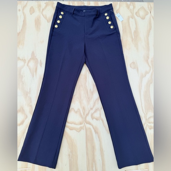 Gap Women’s Navy Sailor Pants Size 14 NWT Gold Button High Rise Flare Trousers - Picture 1 of 13